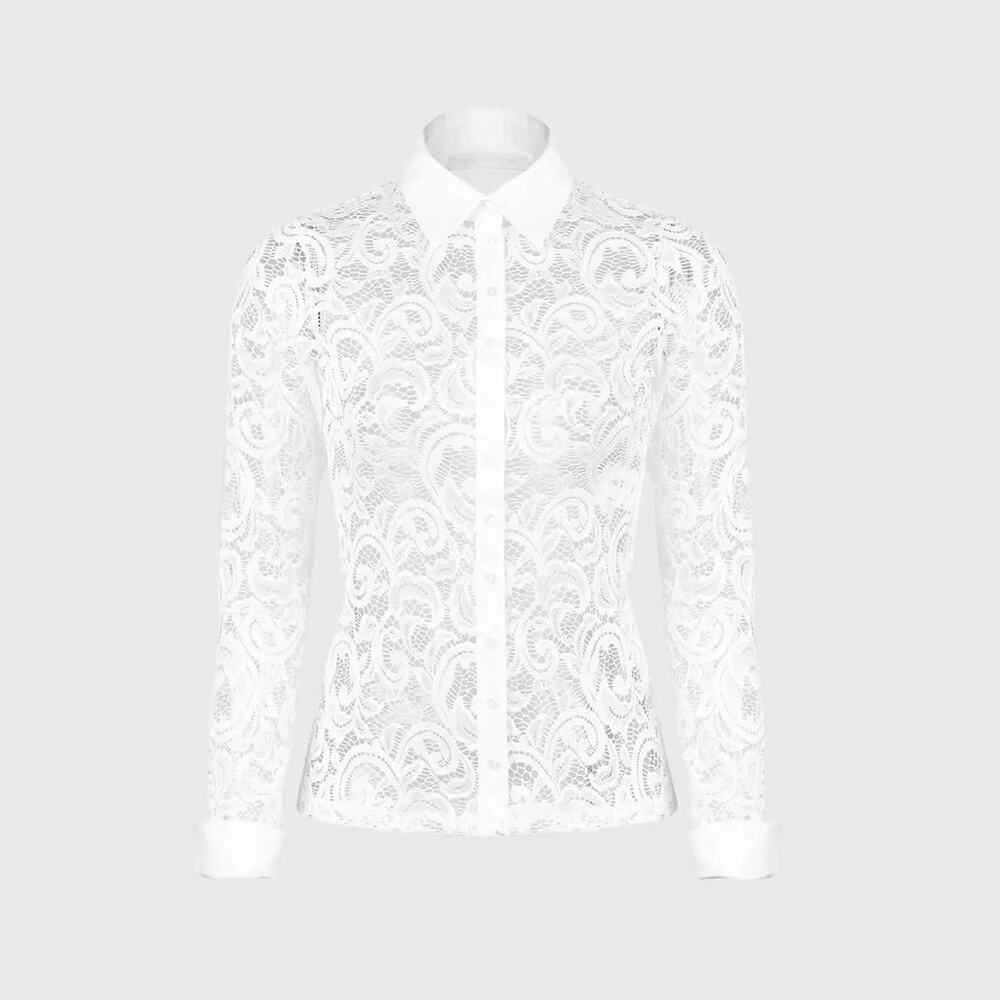 NWT Anne Fontaine Womens 42 US 10 Lys Shirt White Lace Blouse Career Designer - Picture 2 of 14